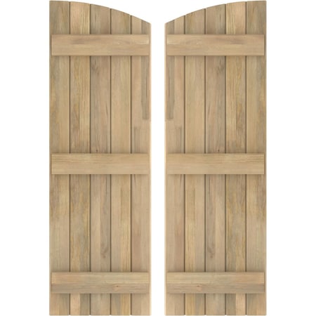 Americraft 5-Board (3 Batten) Wood Joined Board-n-Batten Shutters W/ Ellipt Top, ARW401BE518X64UNH